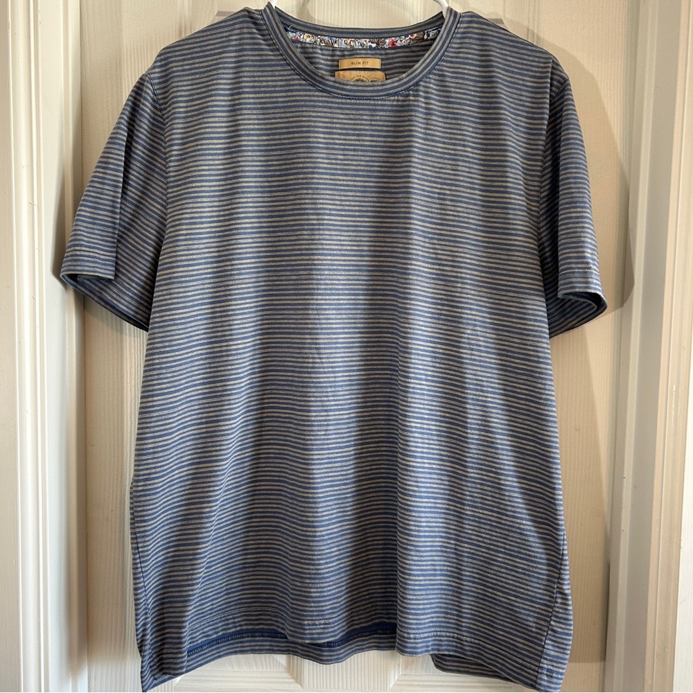 Joe Joseph Abboud Slim Fit Blue Striped Tee – XL‎ Soft Casual Short Sleeve Shirt